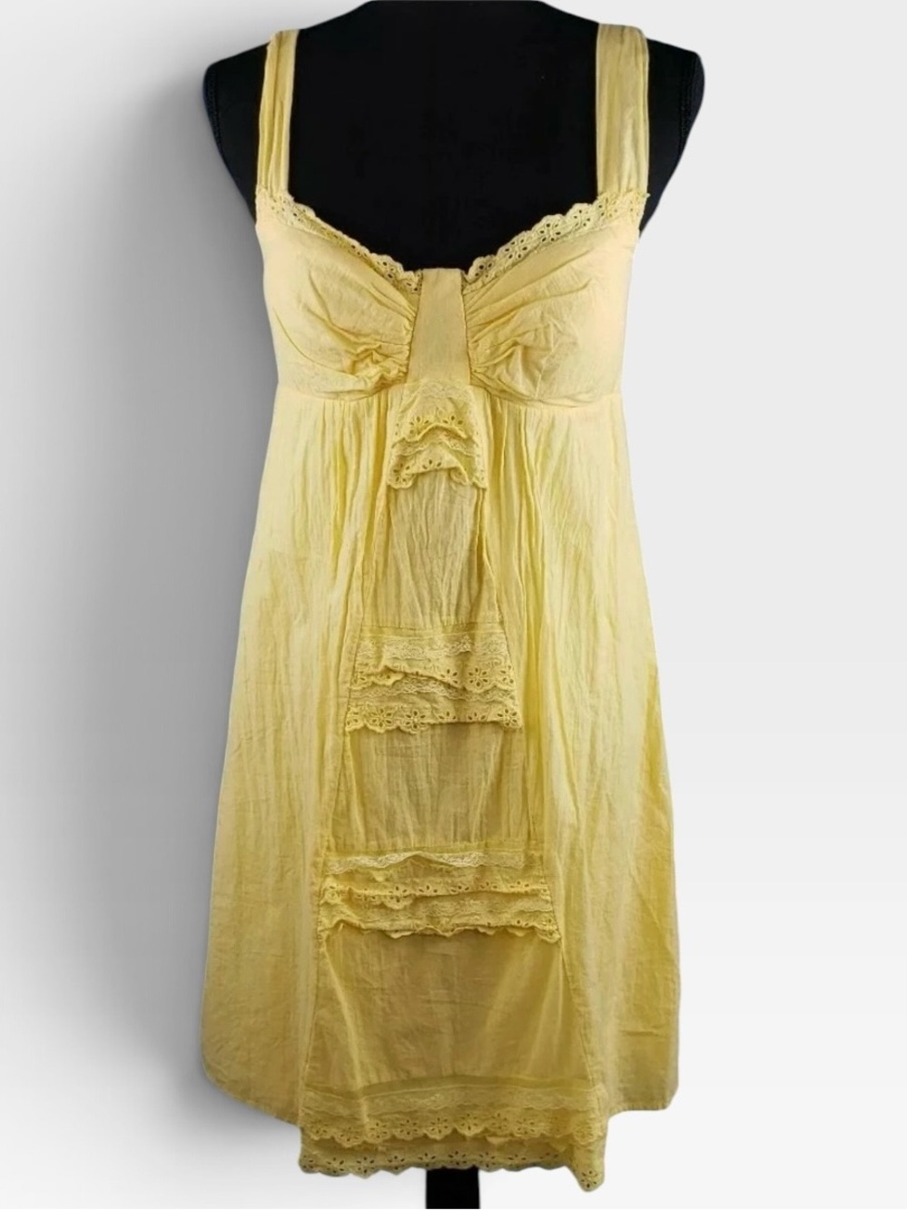Sequin Hearts Pale Yellow Lace-Trim Maxi Chemise